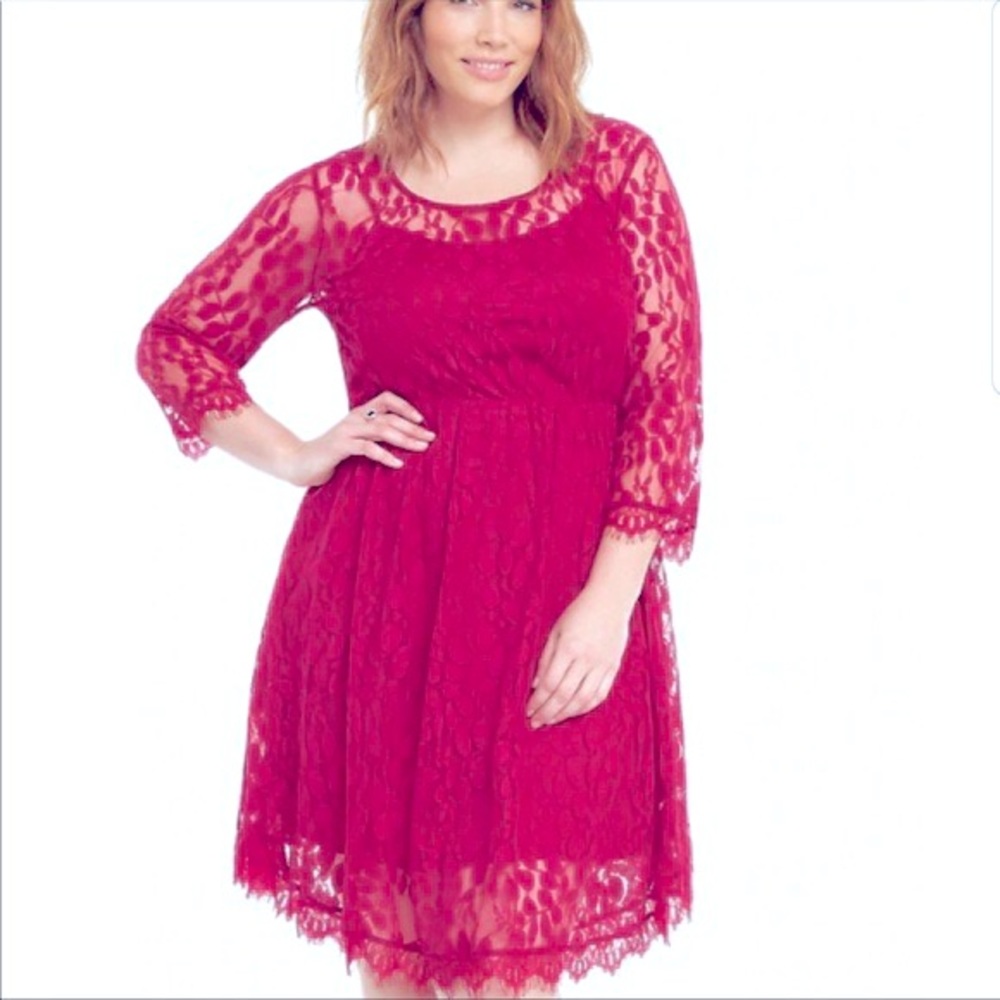 Torrid Raspberry Lace Quarter Sleeve Fall Dress